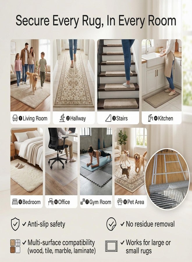 SWRT Carpet Tape Double Sided Rug Tape for Hardwood Floors - 2 Inch x 12 Yards-Strong Hot Melt Adhesive, Residue-Free & Floor Safe, Easy to Use for Seniors and Families - Image 2
